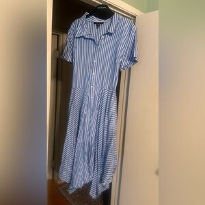 Blue and White Striped Button-Up Dress